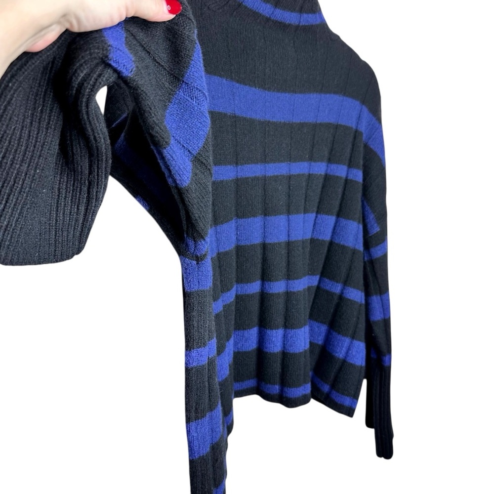 Madewell Ribbed Cashmere-Wool Pullover Sweater Cobalt Blue/Black Stripe Small - Picture 10 of 16